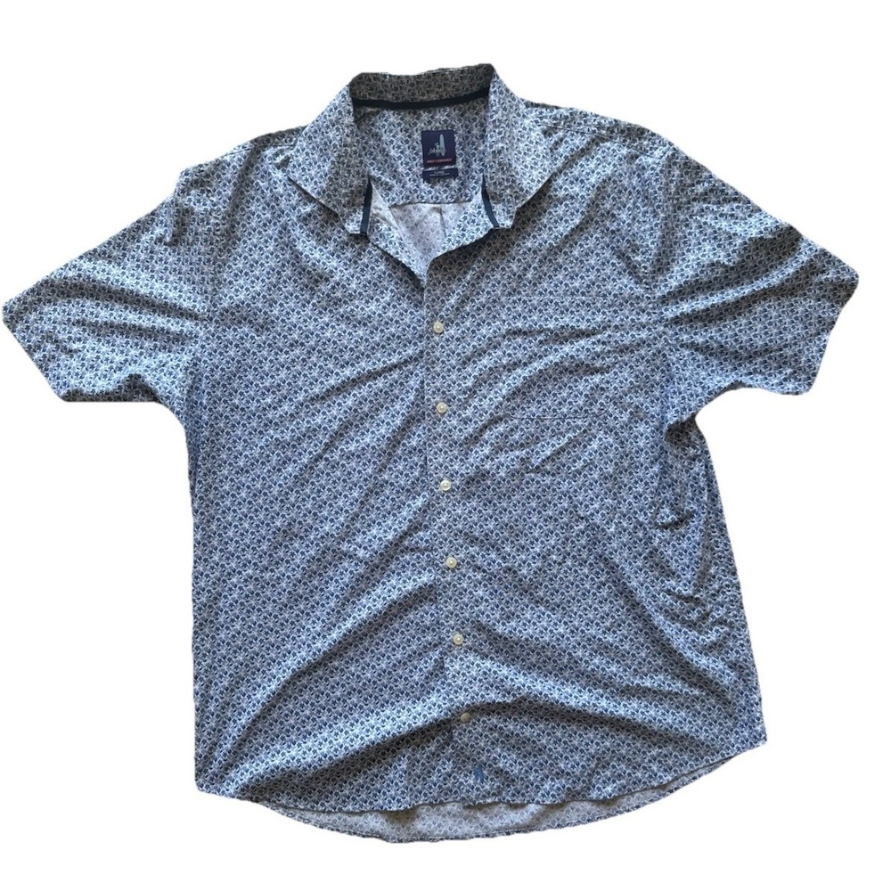 Johnnie-O Floral Performance Polo Men's XLarge Blue White Golf Shirt - Picture 2 of 11